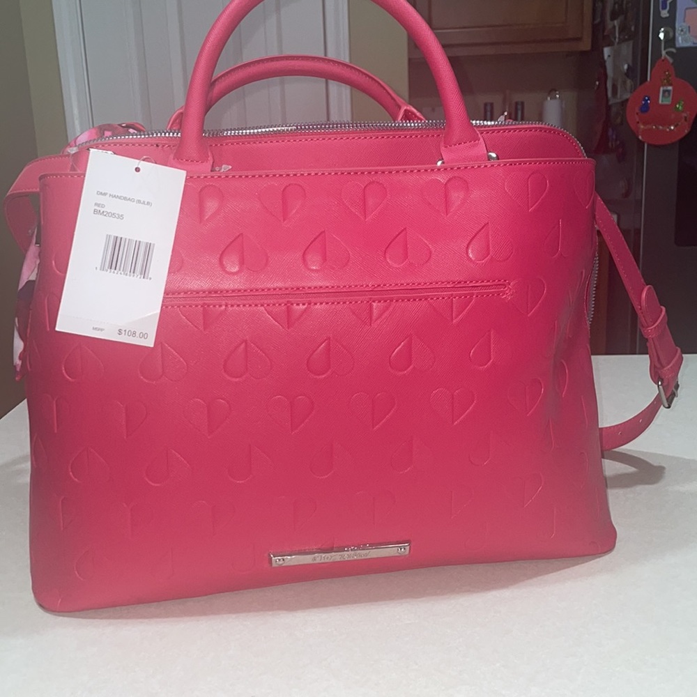 Betsy Johnson satchel hot pink embossed heart nwt
